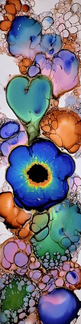 Free abstract bookmark featuring flower and heart blobs